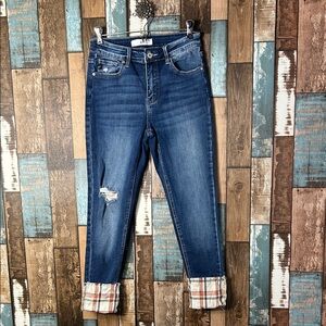 Kancan Blue skinny plaid detail Jeans